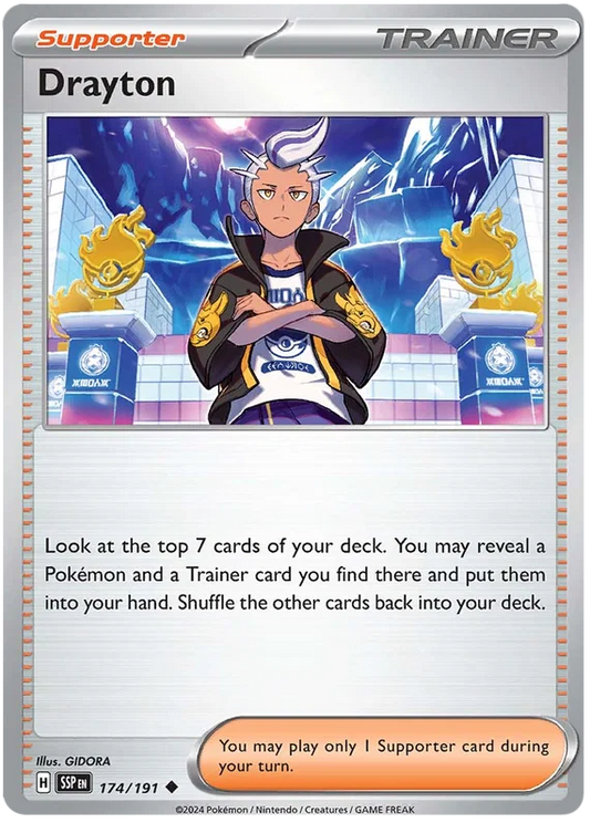 Pokemon kaart Drayton common #174 uit de Surging Sparks set
