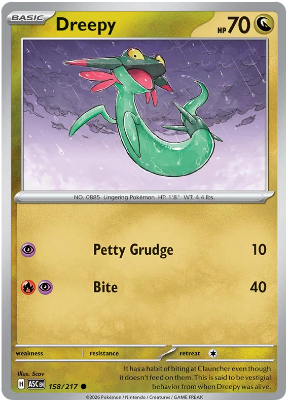 Pokémon kaart Dreepy common #158 uit de Ascended Heroes set