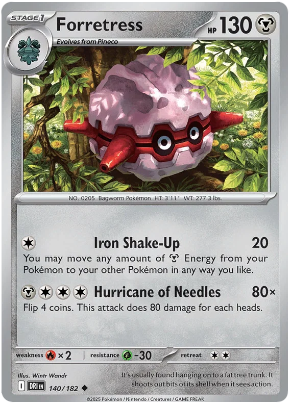 Forretress common pokémon kaart nummer 140 uit de Destined Rivals set