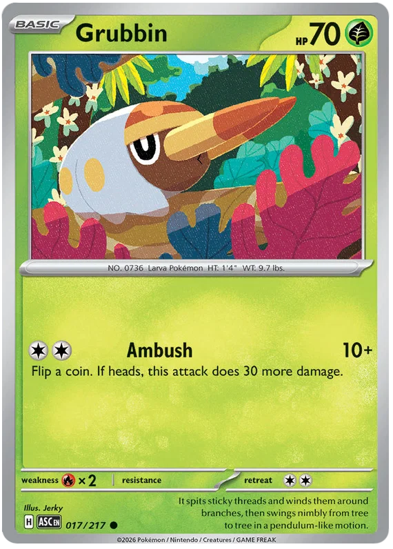 Pokémon kaart Grubbin common #017 uit de Ascended Heroes set