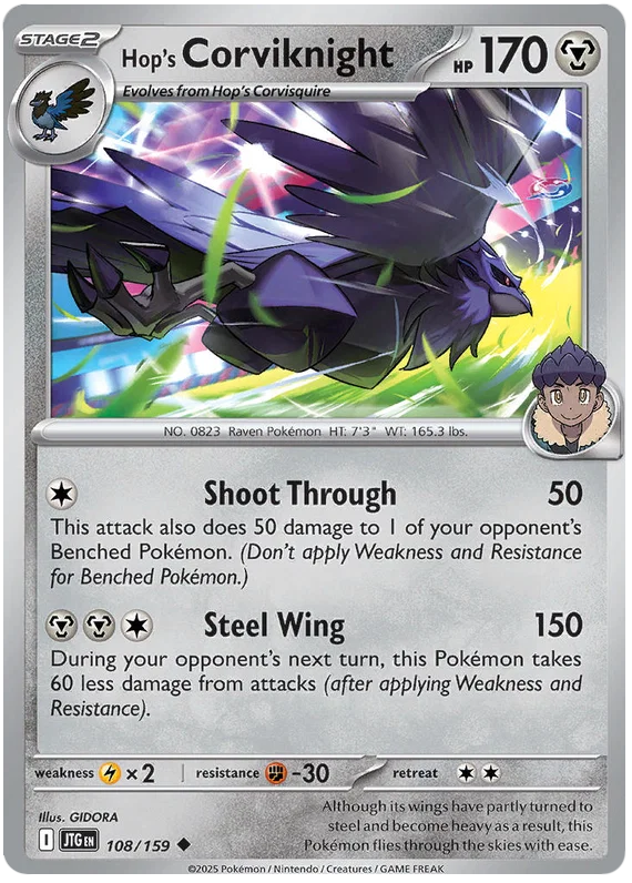 Hop's Corviknight common Pokemon kaart uit Journey Together set nummer 108