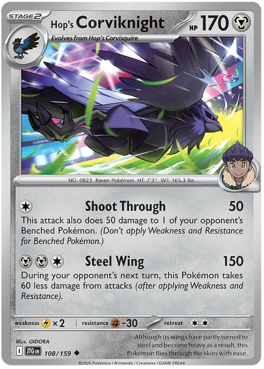 Hop's Corviknight common Pokemon kaart uit Journey Together set nummer 108