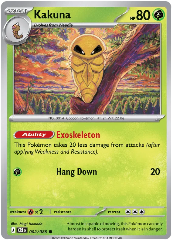 Kakuna #002 common Pokémon kaart uit de Chaos Rising set