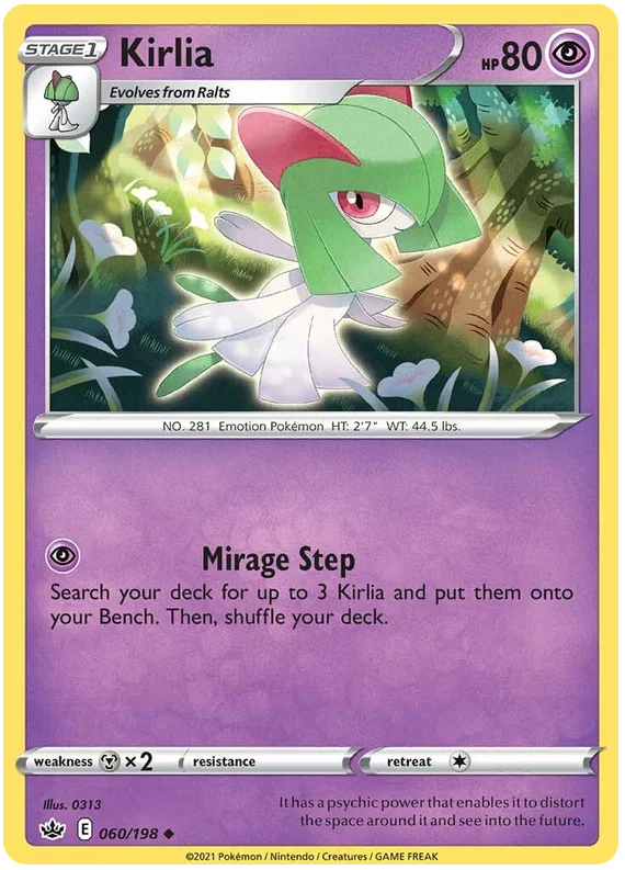 Kirlia common pokemon kaart #060/198 uit de Chilling Reign set met Mirage Step aanval