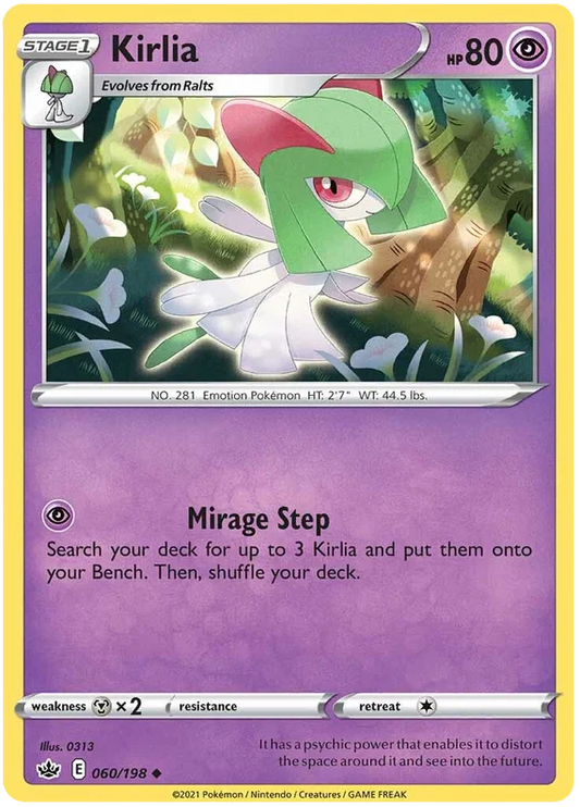 Kirlia common pokemon kaart #060/198 uit de Chilling Reign set met Mirage Step aanval