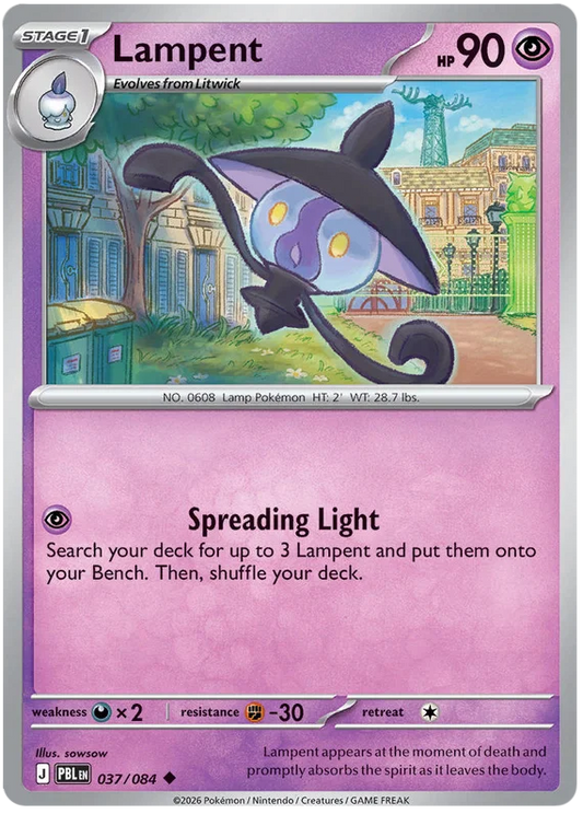 Pokémon kaart Lampent nummer 037 uit de Pitch Black set, common rariteit
