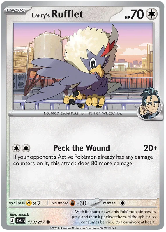 Pokémon kaart Larry's Rufflet common uit de set Ascended Heroes, kaartnummer 173