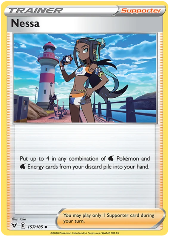 Nessa Supporter Trainer kaart uit de Pokémon Vivid Voltage set, nummer 157/185