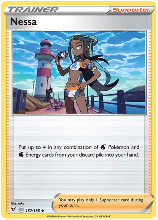 Nessa Supporter Trainer kaart uit de Pokémon Vivid Voltage set, nummer 157/185