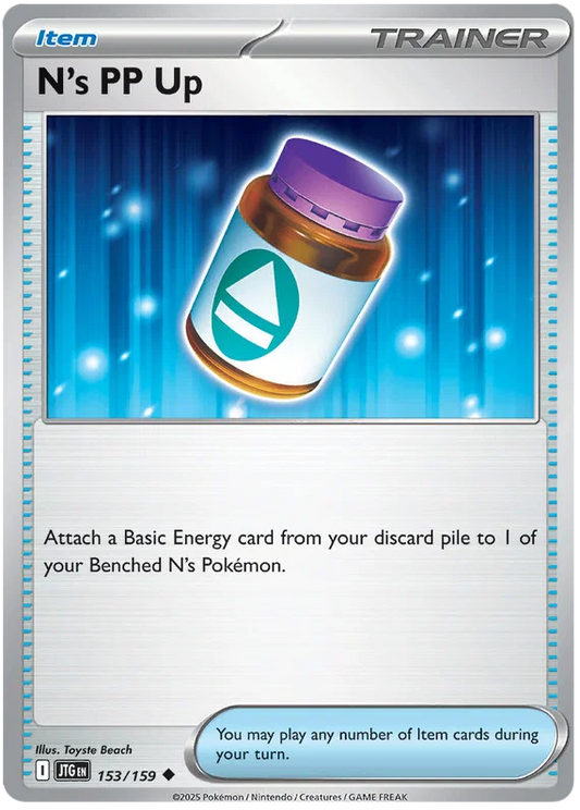 Pokemon kaart N's PP Up common uit de set Journey Together, kaartnummer 153
