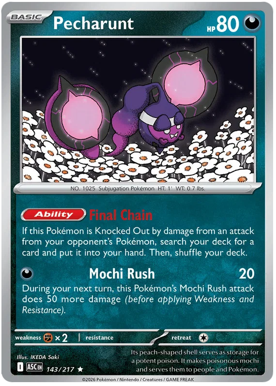 Pecharunt Holo #143 Pokemon kaart uit de Ascended Heroes set