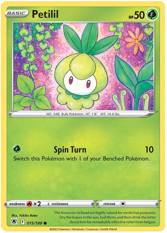 Petilil common Pokémon kaart uit de Astral Radiance set met setnummer 015/189