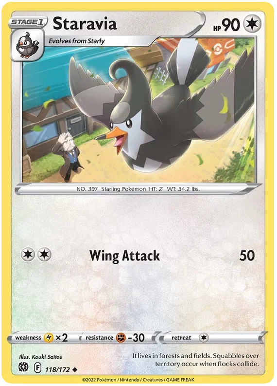 Staravia Pokémon kaart 118/172 common uit Brilliant Stars set