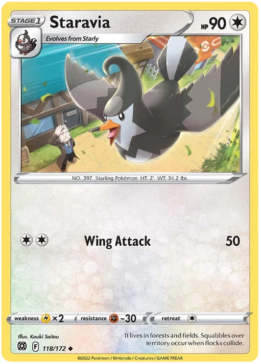 Staravia Pokémon kaart 118/172 common uit Brilliant Stars set
