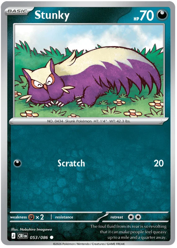 Pokémon kaart Stunky common uit de set Chaos Rising, kaartnummer 053