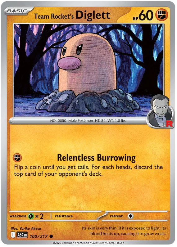 Team Rocket's Diglett common Pokémon kaart nummer 100 uit Ascended Heroes set