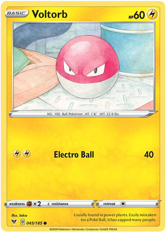 Pokémon kaart Voltorb #045/185 common uit de Vivid Voltage set