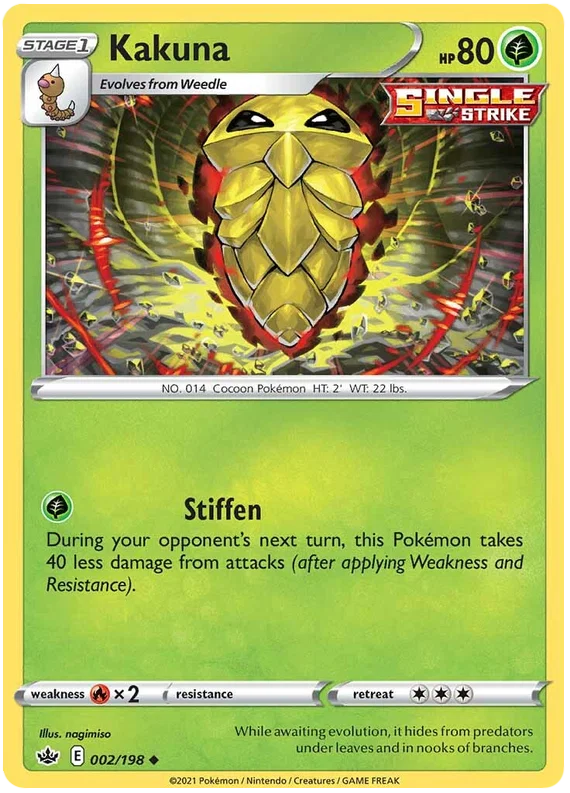 Kakuna common Pokémon kaart nummer 002/198 uit de Chilling Reign set
