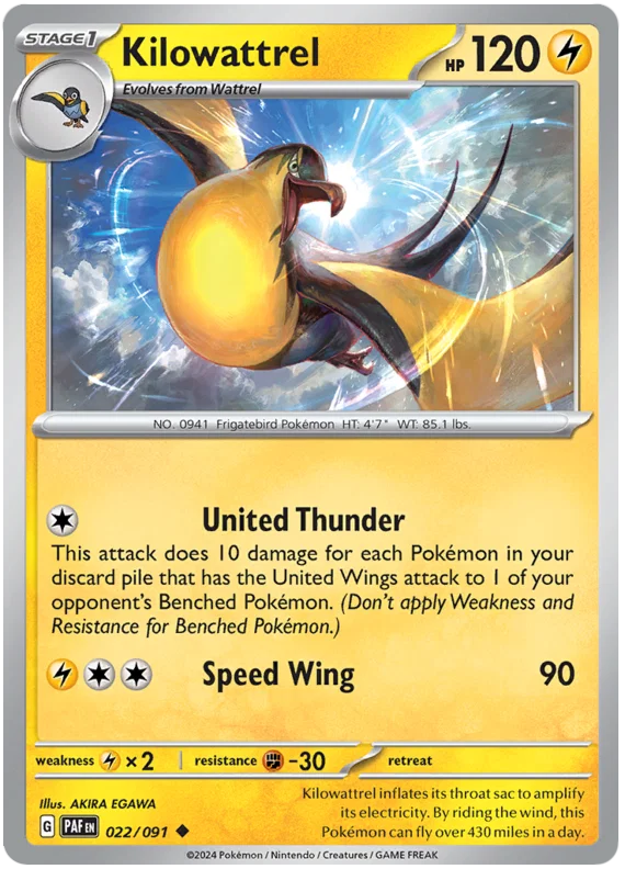 Pokémon Kilowattrel #022 common kaart uit de Paldean Fates set
