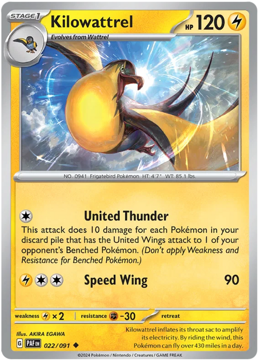 Pokémon Kilowattrel #022 common kaart uit de Paldean Fates set