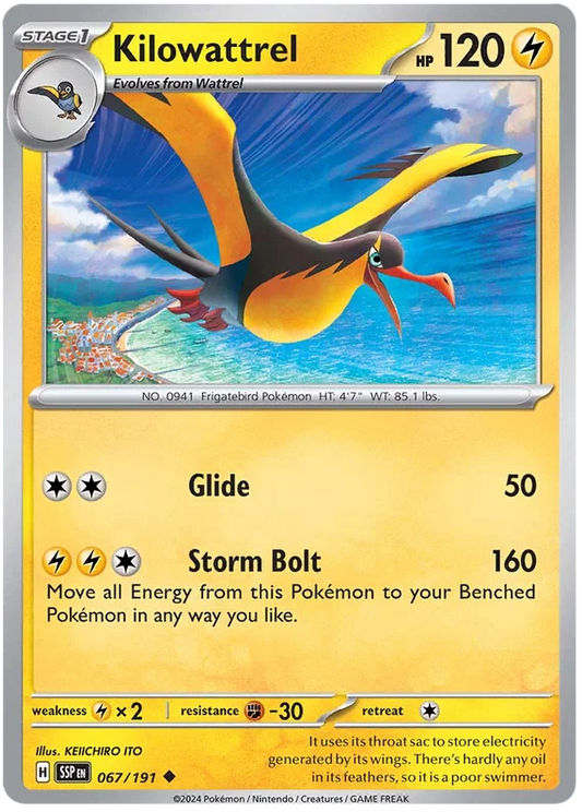 Pokémon Kilowattrel #067 common kaart uit de Surging Sparks set