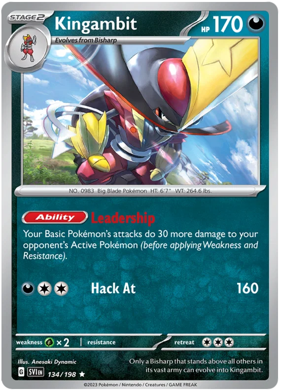 Kingambit Holo kaart nummer 134 uit de Pokémon Scarlet & Violet basisset