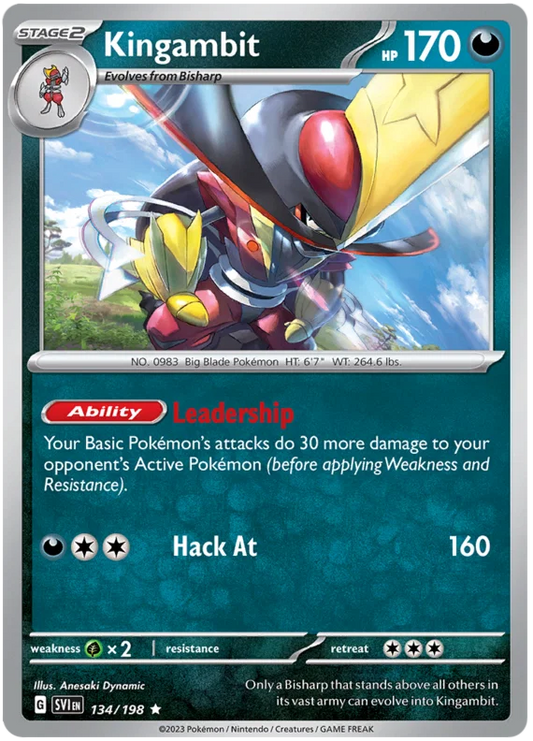 Kingambit Holo kaart nummer 134 uit de Pokémon Scarlet & Violet basisset