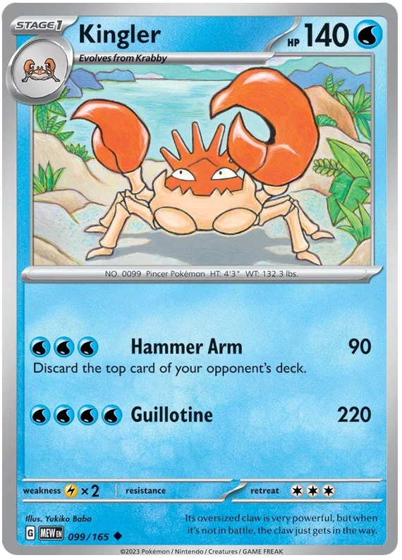 Pokémon Kingler common kaart nummer 099 uit de 151 set