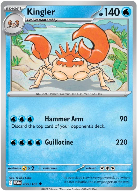 Pokémon Kingler common kaart nummer 099 uit de 151 set