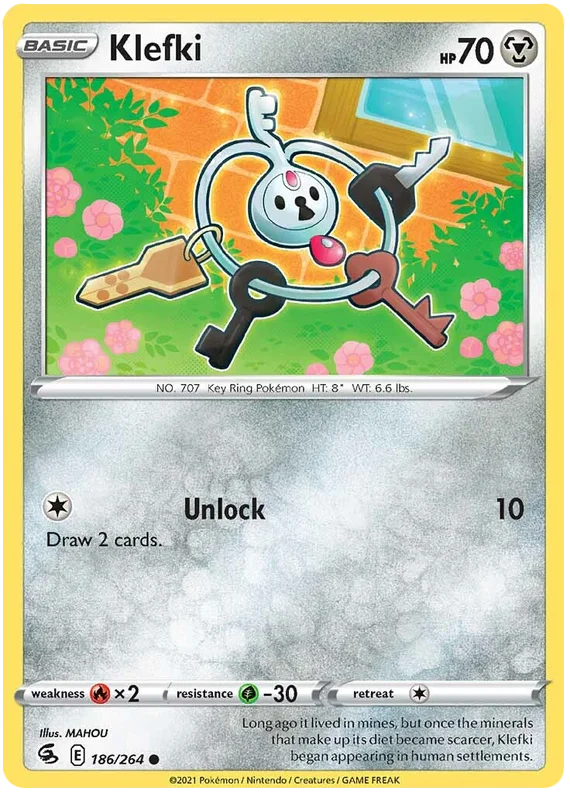 Klefki common Pokemon kaart 186/264 uit Fusion Strike met Unlock aanval