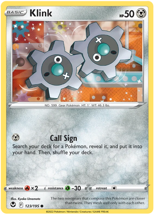 Klink common kaart nummer 123 uit de Pokémon Silver Tempest set