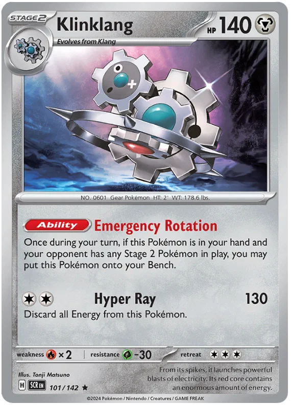 Pokémon Klinklang Holo kaart nummer 101 uit de Stellar Crown set
