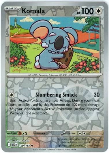Komala reverse holo Pokémon kaart nummer 129 uit de Journey Together set