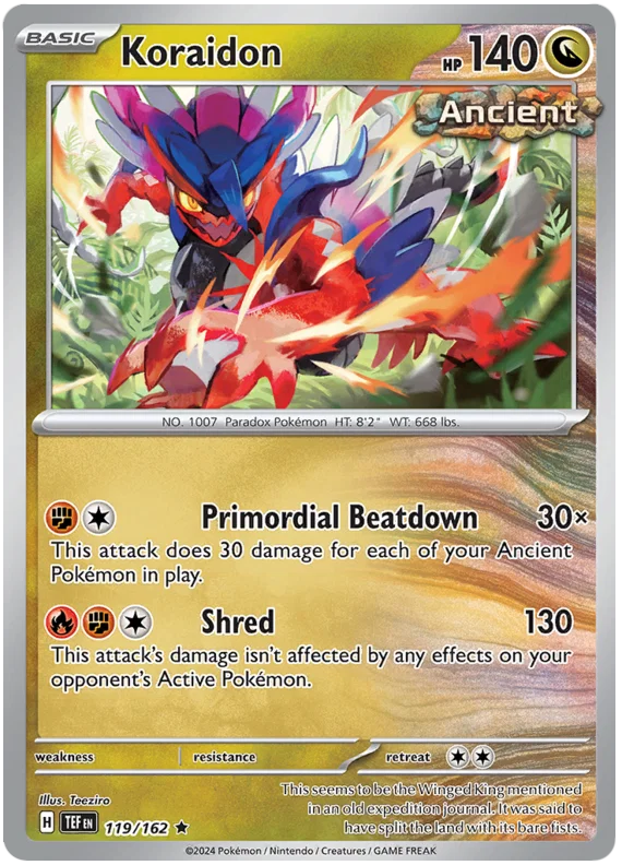 Koraidon Holo kaart nummer 119 uit de Pokémon Temporal Forces set