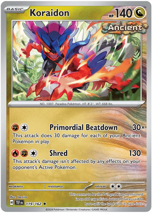 Koraidon Holo kaart nummer 119 uit de Pokémon Temporal Forces set