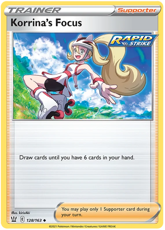 Korrina's Focus Supporter kaart uit de Pokémon Battle Styles set, nummer 128/163