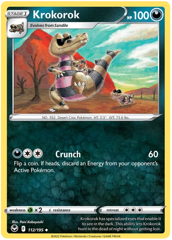 Krokorok common kaart nummer 112 uit de Pokémon Silver Tempest set
