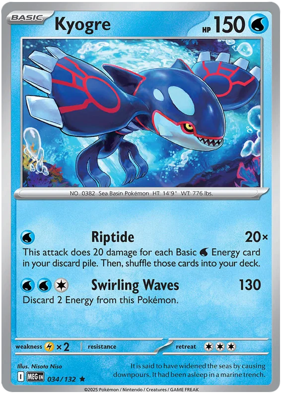 Pokemon Kyogre #034 Holo kaart uit de Mega Evolution set