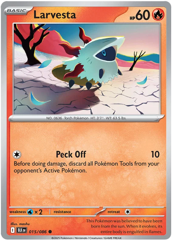 Pokemon Larvesta #015 common kaart uit de Black Bolt set