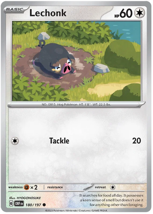 Lechonk common kaart #180 uit de Pokémon Obsidian Flames set