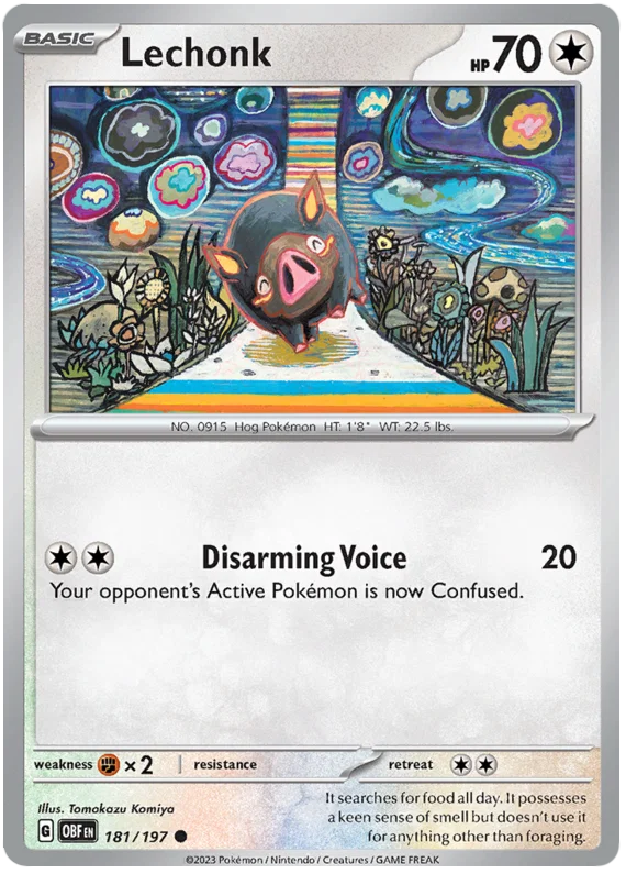 Lechonk #181 common Pokémon kaart uit de Obsidian Flames set