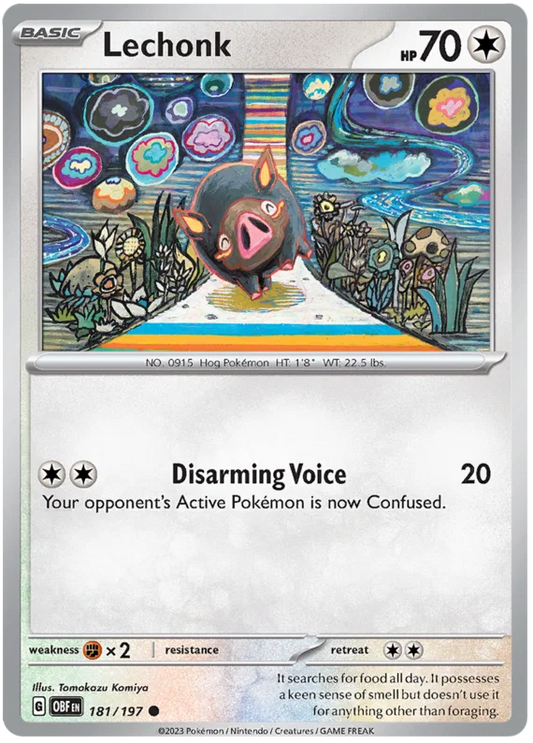 Lechonk #181 common Pokémon kaart uit de Obsidian Flames set