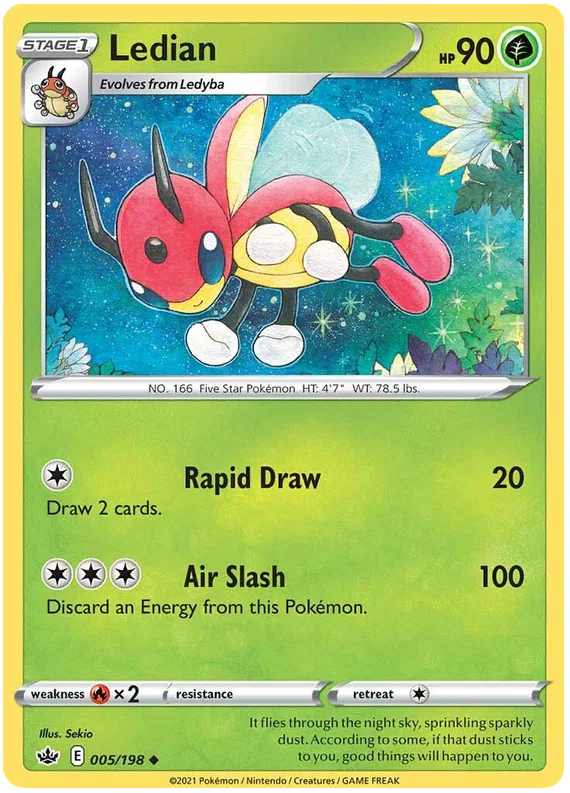 Ledian common kaart nummer 005/198 uit de Pokémon Chilling Reign set