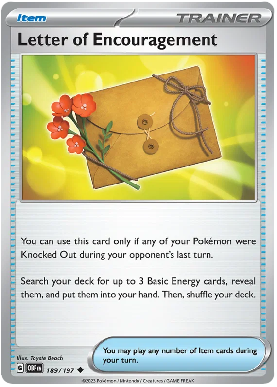 Letter of Encouragement common kaart #189 uit de Pokémon Obsidian Flames set