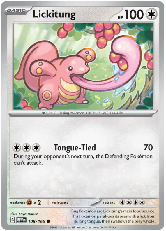 Lickitung common kaart nummer 108 uit de Pokémon 151 set