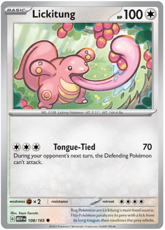 Lickitung common kaart nummer 108 uit de Pokémon 151 set