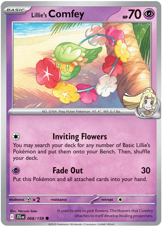 Lillie's Comfey common kaart #068 uit de Pokémon Journey Together set