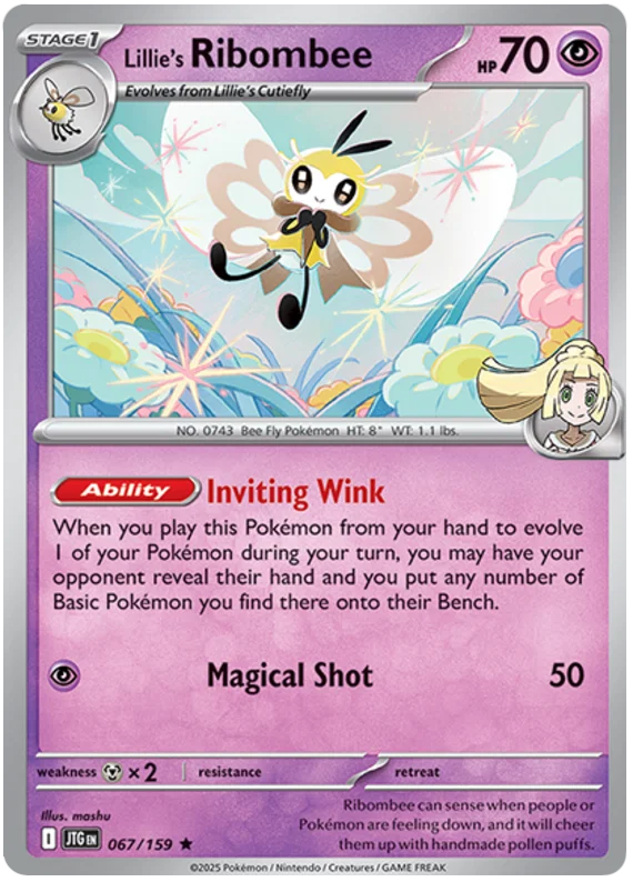 Lillie's Ribombee Holo Pokemon kaart nummer 067 uit Journey Together set