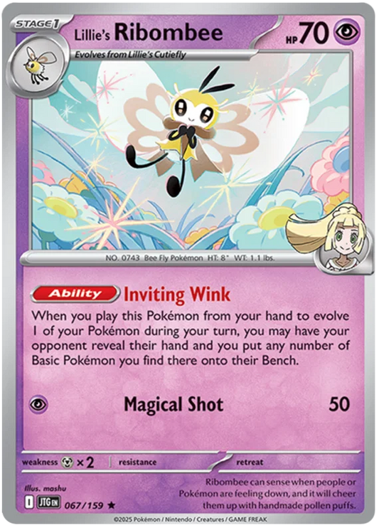 Lillie's Ribombee Holo Pokemon kaart nummer 067 uit Journey Together set