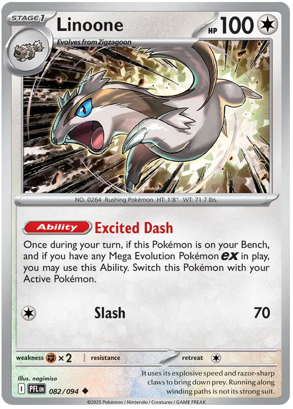 Linoone common Pokémon kaart #082 uit de Phantasmal Flames set